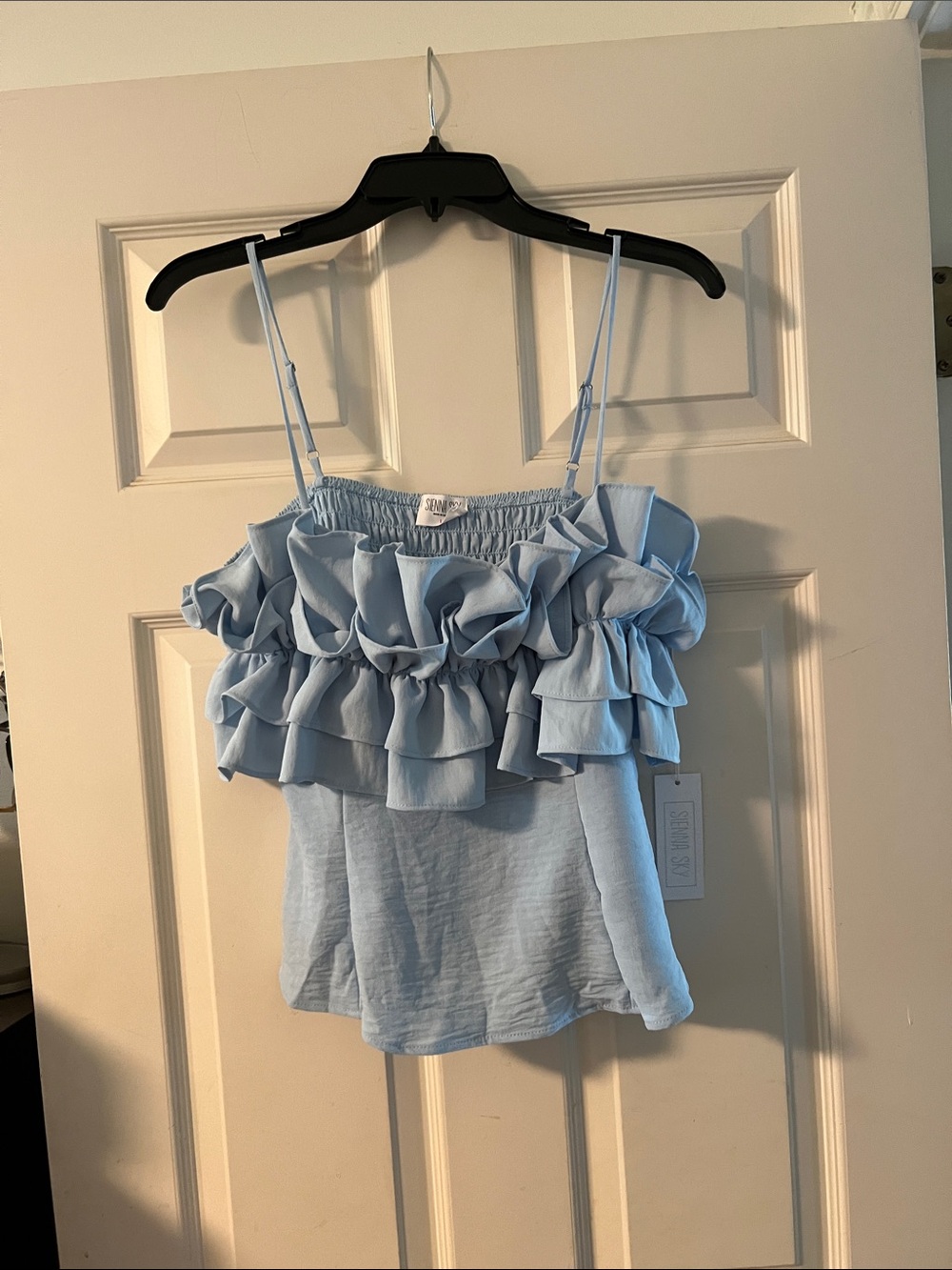 Sienna Sky Light Blue Ruffled Spaghetti Strap Camisole